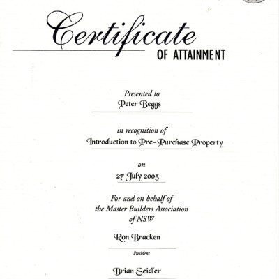 Master Builders Association - Introduction to Pre-Purchase Property Certificate of Attainment
